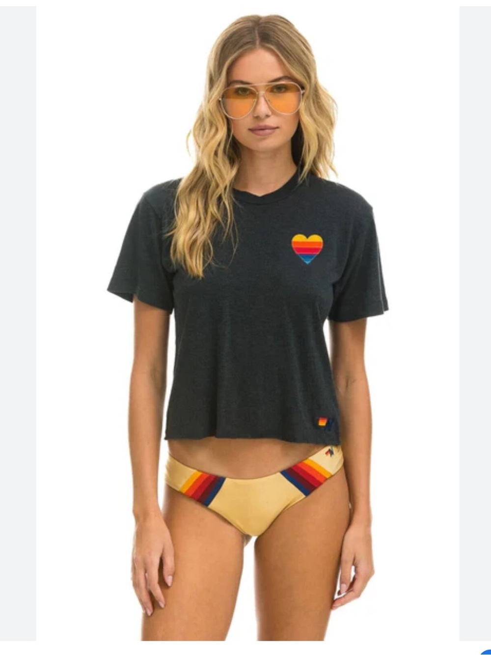 Aviator Nation Charcoal Crop Tee with Rainbow Heart